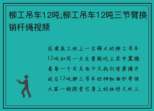 柳工吊车12吨;柳工吊车12吨三节臂换销杆绳视频