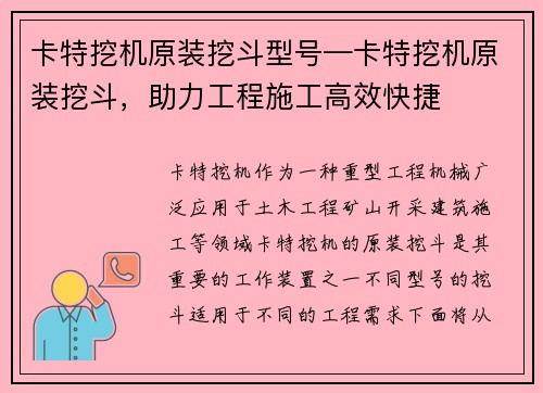 卡特挖机原装挖斗型号—卡特挖机原装挖斗，助力工程施工高效快捷